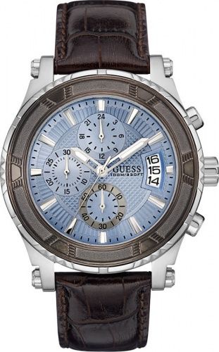 Shop Guess Pinnacle Chronograph Quartz Blue Dial Brown Leather Strap Watch For Men - W0673G1 in USA