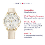 Shop Tommy Hilfiger Carly Silver Dial Cream Leather Strap Watch for Women - 1781790 in USA