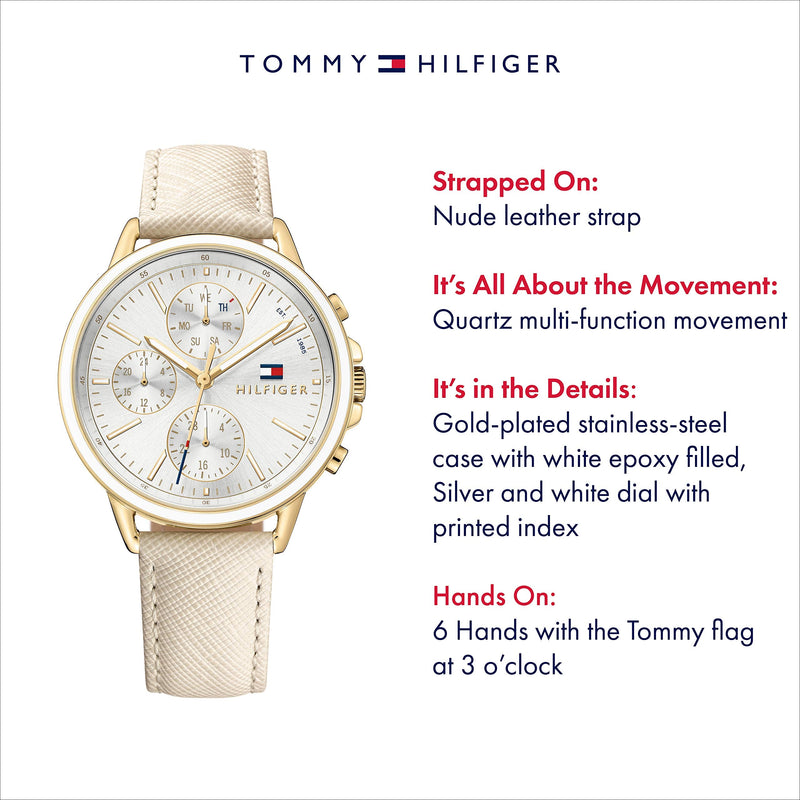 Shop Tommy Hilfiger Carly Silver Dial Cream Leather Strap Watch for Women - 1781790 in USA
