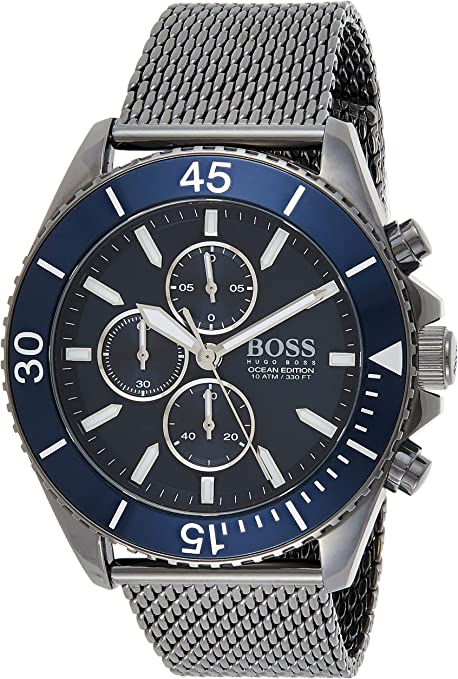 Shop Hugo Boss Ocean Edition Blue Dial Black Mesh Bracelet Watch for Men - 1513702 in USA