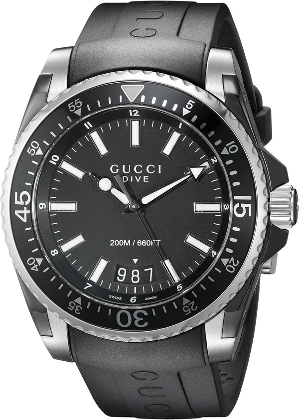 Shop Gucci Dive Analog Quartz Black Dial Black Rubber Strap Watch For Men - YA136204 in USA