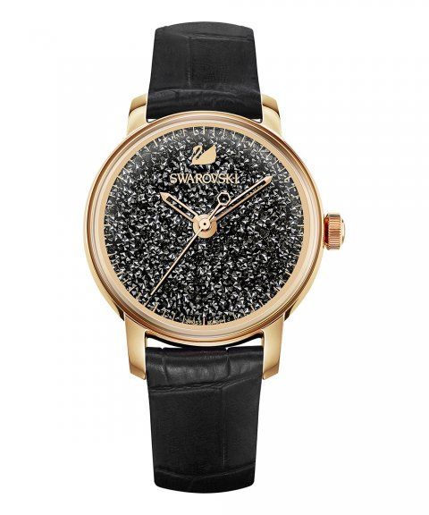 Shop Swarovski Crystalline Hours Black Dial Black Leather Strap Watch for Women - 5295377 in USA