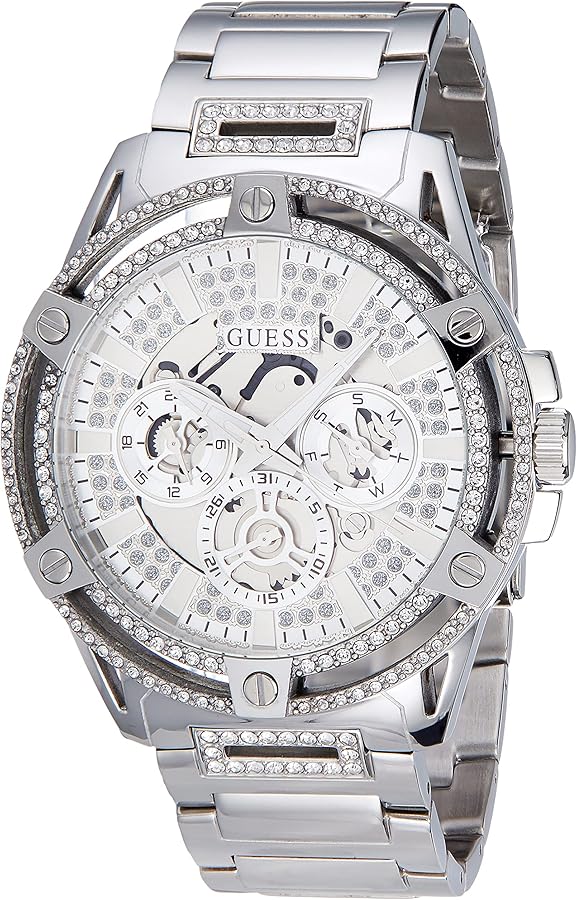 Guess King Quartz Silver Dial Silver Steel Strap Watch For Men - GW0497G1