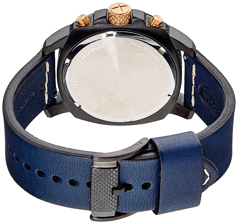 Fossil Modern Machine Chronograph Black Dial Blue Leather Strap Watch for Men - FS5066 Buy Now By Fossil