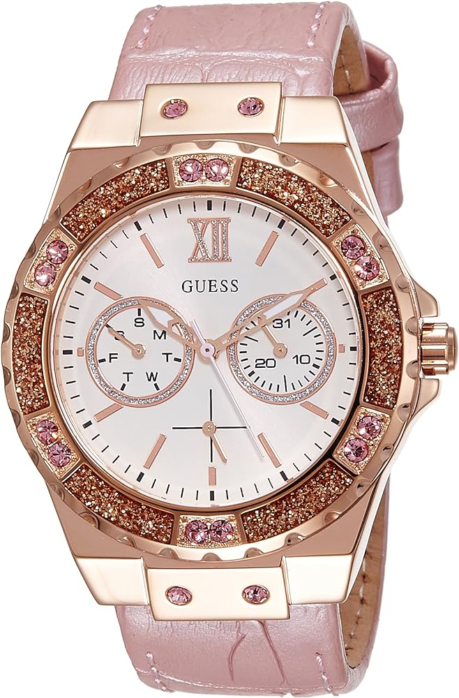 Shop Guess Limelight Quartz Analog White Dial Pink Leather Strap Watch For Women - W0775l3 in USA