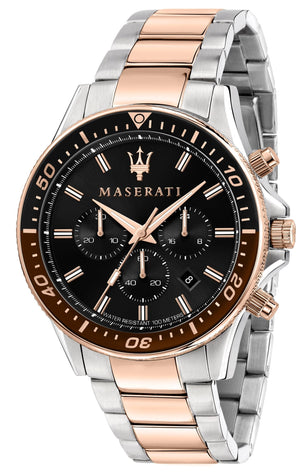 Maserati SFIDA Chronograph Black Dial Two Tone Steel Strap Watch For Men - R8873640009
