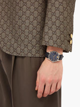 Shop Gucci G Timeless Automatic Blue Dial Black Leather Strap Watch For Men - YA126347 in USA
