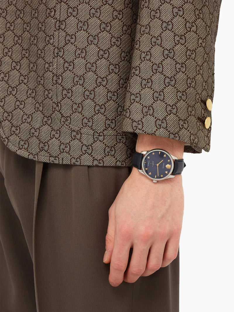Shop Gucci G Timeless Automatic Blue Dial Black Leather Strap Watch For Men - YA126347 in USA