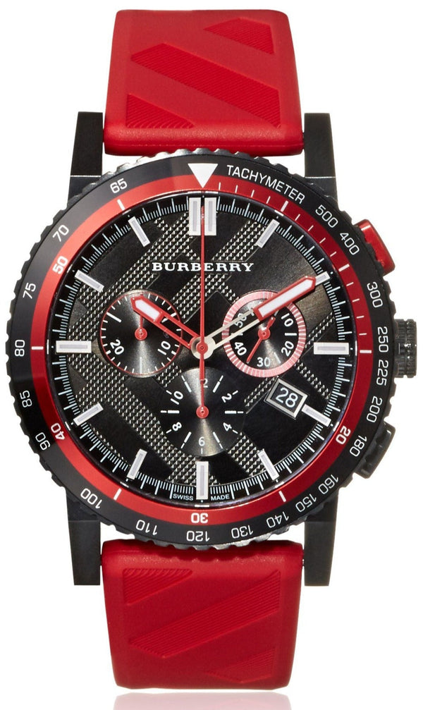 Burberry The City Chronograph Black Dial Red Rubber Strap Watch For Men - BU9805 Buy Now By Burberry