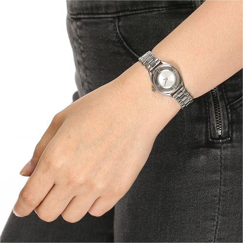 Marc Jacobs Tether Transparent Silver Dial Silver Steel Strap Watch for Women - MBM3416 Buy Now By Marc Jacobs