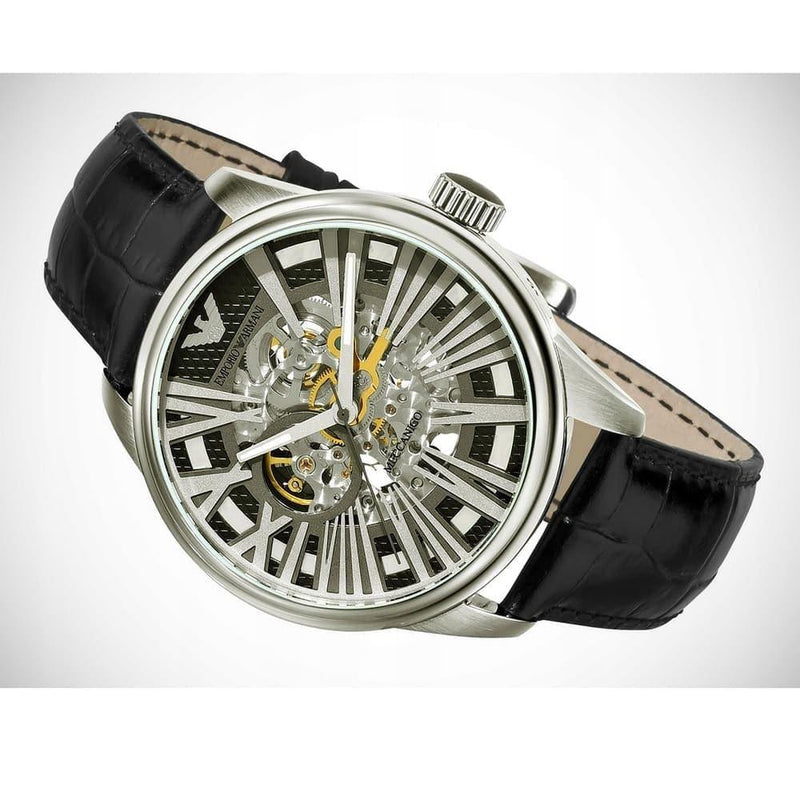 Emporio Armani Meccanico Automatic Black Dial Leather Strap Watch For Men - AR4629 Buy Now By Emporio Armani