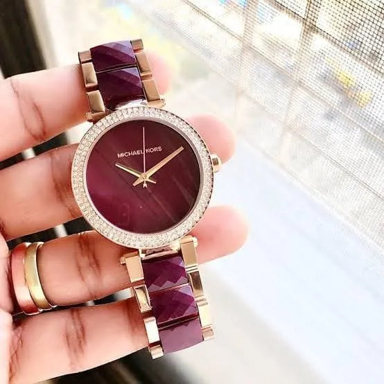 Michael Kors Parker Maroon Dial Two Tone Steel Strap Watch for Women - MK6412 Buy Now By Michael Kors
