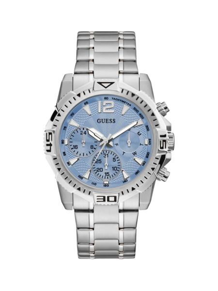 Shop Guess Commander Chronograph Blue Dial Silver Steel Strap Watch for Men - GW0056G2 in USA