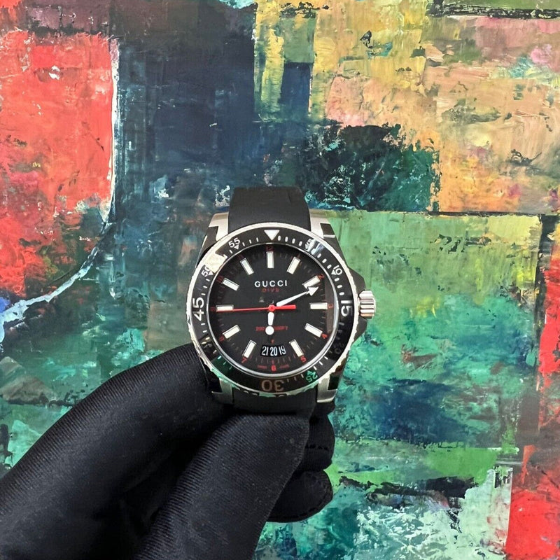 Shop Gucci Dive Quartz Black Dial Black Rubber Strap Watch For Men - YA136303 in USA
