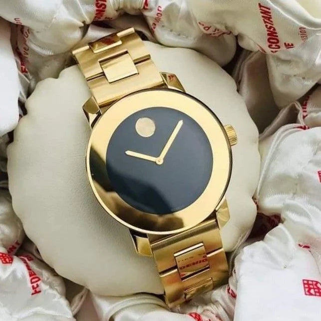 Shop Movado Bold Black Dial Gold Steel Strap Unisex Watch - 3600397 in USA
