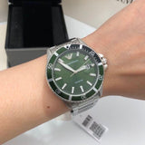 Emporio Armani Three Hand Green Dial Silver Steel Strap Watch For Men - AR11338 Buy Now By Emporio Armani