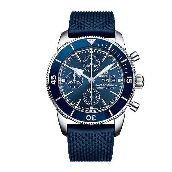 Breitling Superocean Heritage Chronograph 44 Blue Dial Blue Mesh Bracelet Watch for Men - A13313161C1S1