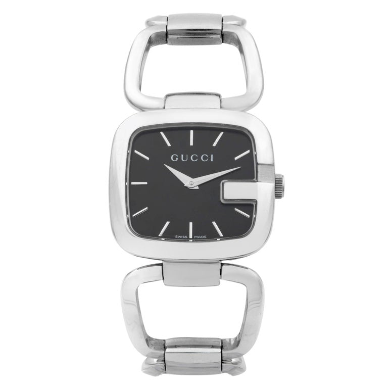 Shop Gucci G Gucci Black Dial Silver Steel Strap Watch For Women - YA125407 in USA