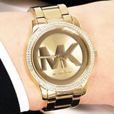 Michael Kors Tibby Three Hand Gold Dial Gold Steel Strap Watch For Women - MK6879