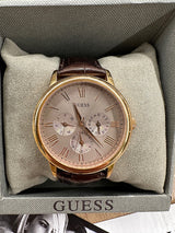 Guess Wafer Quartz Beige Dial Brown Leather Strap Watch For Men - W0496G1 Buy Now By Guess
