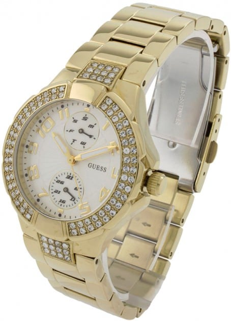 Guess Mini Prism Diamonds White Dial Gold Steel Strap Watch for Women - W15072L1 Buy Now By Guess