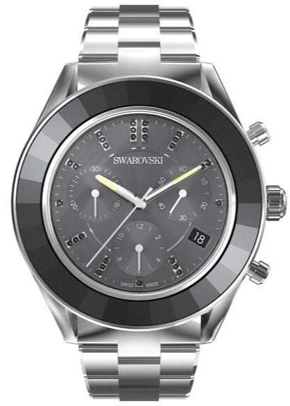 Shop Swarovski Octea Lux Sport Chronograph Black Dial Silver Steel Strap Watch for Women - 5610520 in USA
