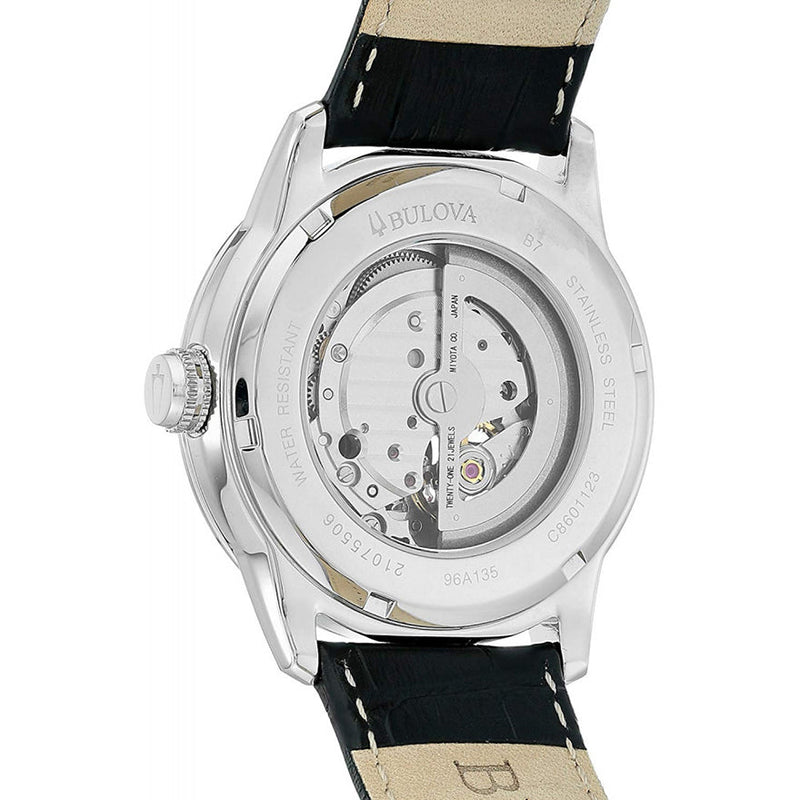 Shop Bulova BVA Classic Automatic Silver Dial Black Leather Strap Watch for Men - 96A135 in USA