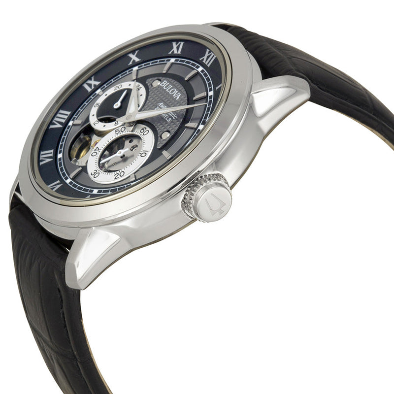Shop Bulova BVA Classic Automatic Silver Dial Black Leather Strap Watch for Men - 96A135 in USA