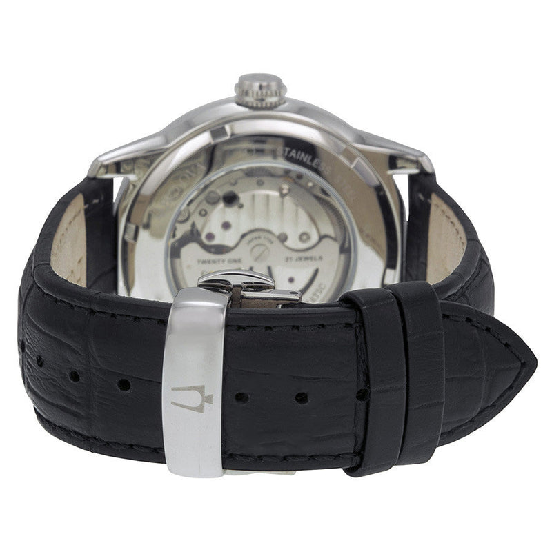 Shop Bulova BVA Classic Automatic Silver Dial Black Leather Strap Watch for Men - 96A135 in USA