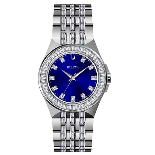 Bulova Phantom Baguette Crystal Blue Dial Silver Steel Strap Watch for Men - 96A254 Buy Now By Bulova
