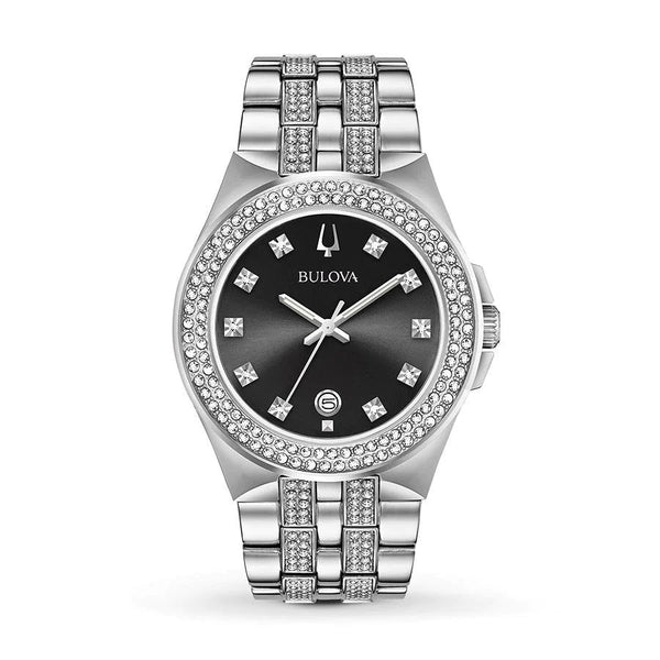 Bulova Crystal Collection Black Dial Silver Steel Strap Watch for Men - 96K102 Buy Now By Bulova