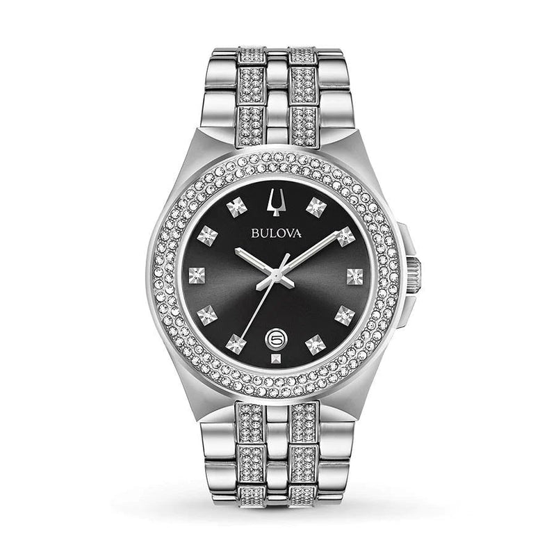 Bulova Crystal Collection Black Dial Silver Steel Strap Watch for Men - 96K102 Buy Now By Bulova