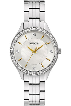 Bulova Crystal Collection Mother of Pearl Dial Silver Steel Strap Watch for Women - 96L263