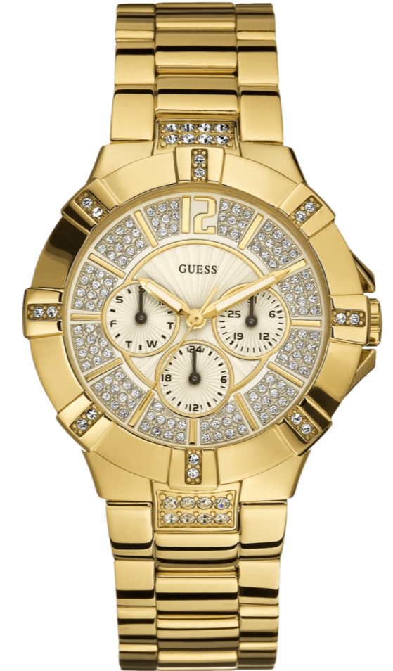Shop Guess Vista Diamonds Gold Dial Gold Steel Strap Watch for Women - W13573L1 in USA
