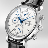 Shop IWC Portofino Chronograph White Dial Black Leather Strap Watch for Men - IW391024 in USA