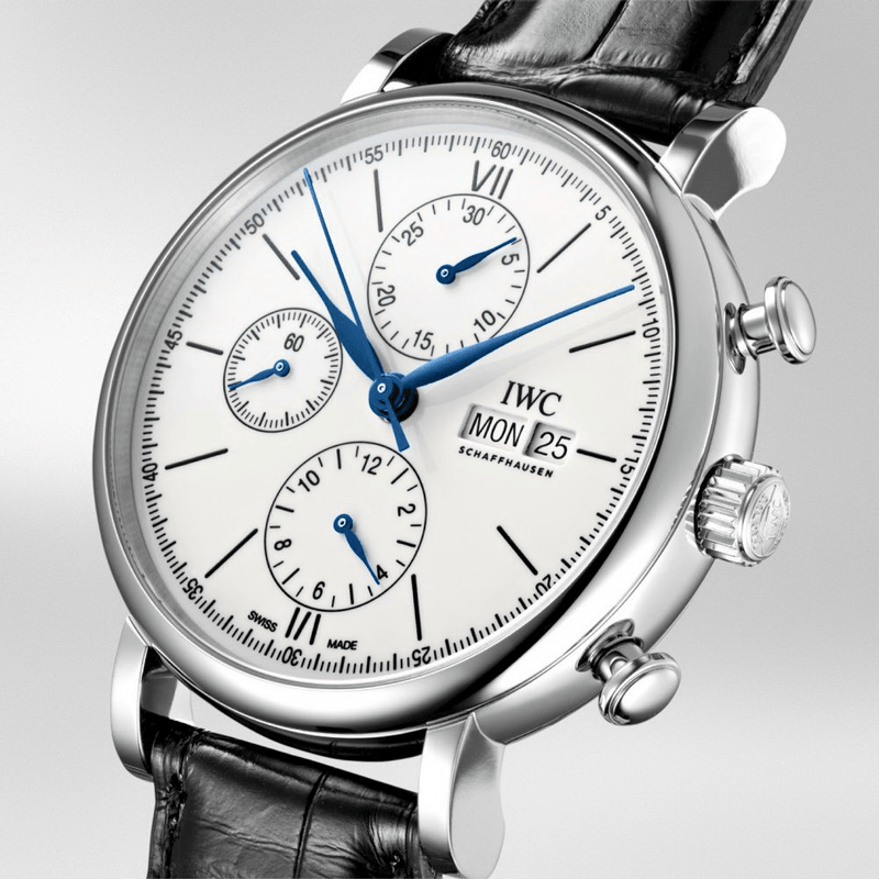 Shop IWC Portofino Chronograph White Dial Black Leather Strap Watch for Men - IW391024 in USA