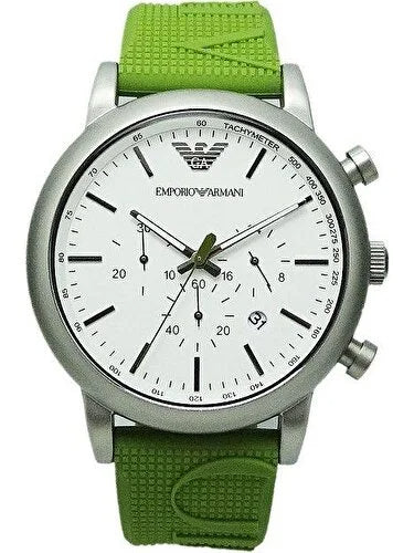 Shop Emporio Armani Chronograph White Dial Green Rubber Strap Watch For Men - AR11022 in USA