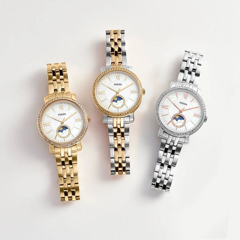 Fossil Jacqueline Moonphase Mother of Pearl Dial Gold Steel Strap Watch for Women - ES5167 Buy Now By Fossil