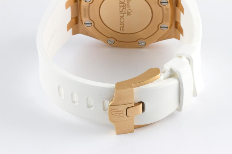 Audemars Piguet Royal Oak Offshore Diamonds White Dial White Rubber Strap Watch for Women - 67540OK.ZZ.D010CA.01