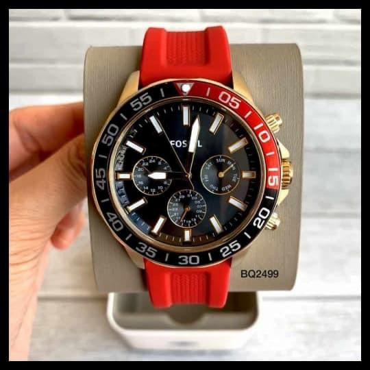 Fossil Bannon Multifunction Black Dial Red Silicone Strap Watch for Men - BQ2499 Buy Now By Fossil