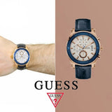 Shop Guess Pinnacle Chronograph White Dial Blue Leather Strap Watch For Men - W0673G6 in USA
