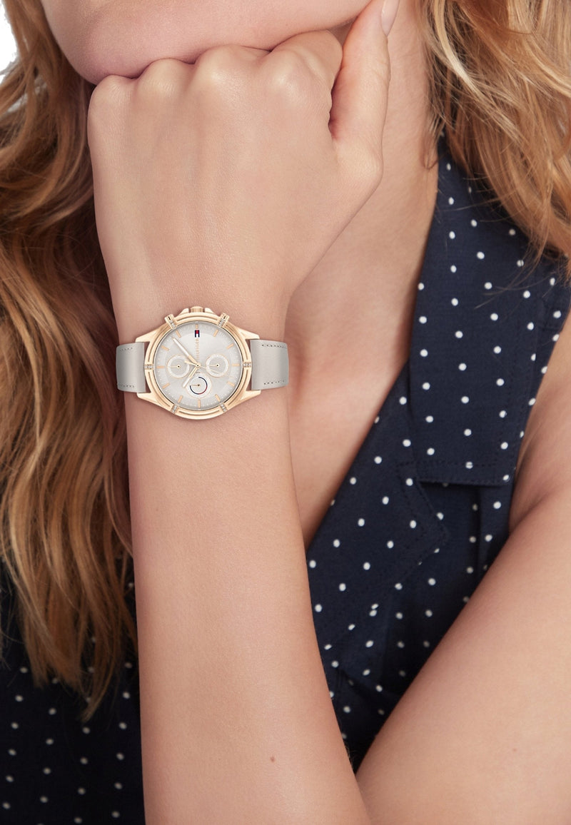Shop Tommy Hilfiger Angela Quartz Silver Dial Brown Leather Strap Watch for Women - 1782125 in USA