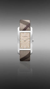 Shop Burberry Nova Check Silver Dial Two Tone Leather Strap Watch For Women - BU9404 in USA