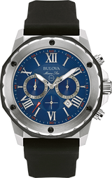Bulova Marine Star Blue Dial Black Silicone Strap Watch for Men - 98B258 Buy Now By Bulova