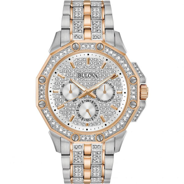 Bulova Octova Crystal Silver Dial Two Tone Steel Strap Watch for Men - 98C133 Buy Now By Bulova