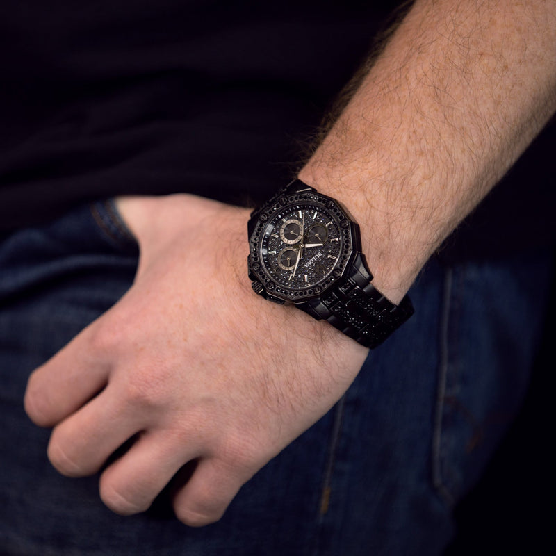 Bulova Octova Chronograph Black Crystal Dial Black Steel Strap Watch for Men - 98C134 Buy Now By Bulova