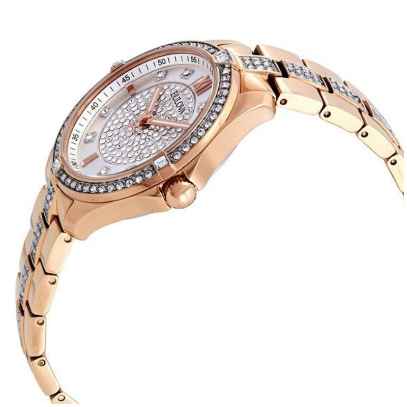 Bulova Crystal Collection Silver Dial Rose Gold Steel Strap Watch for Women - 98L229 Buy Now By Bulova