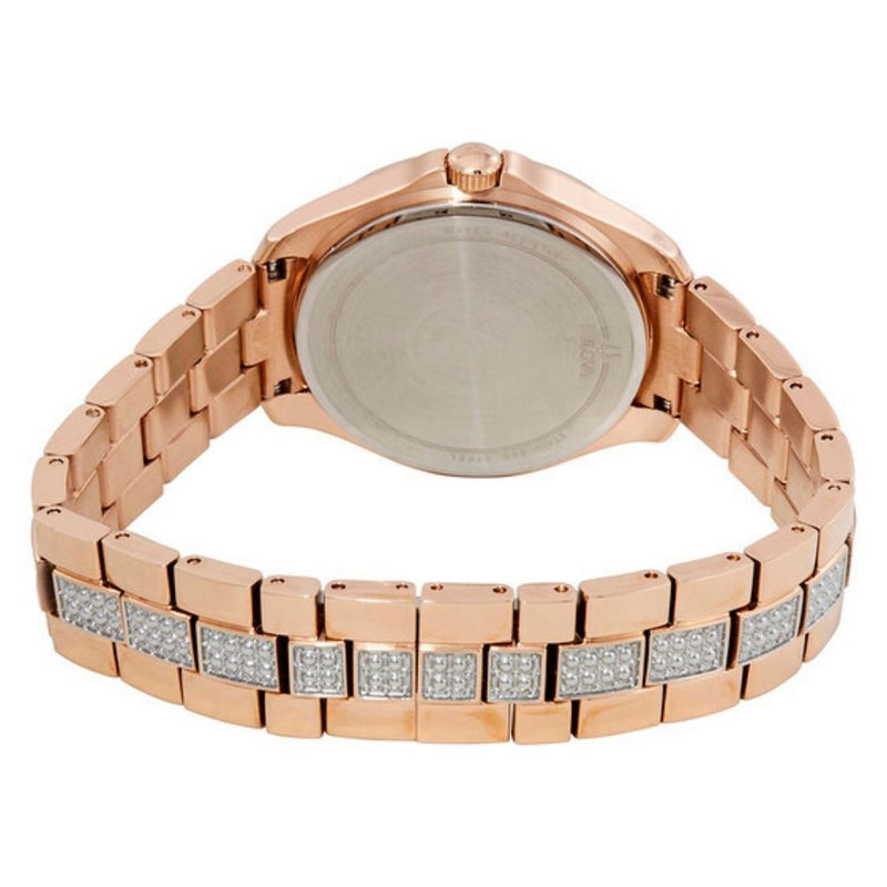 Bulova Crystal Collection Silver Dial Rose Gold Steel Strap Watch for Women - 98L229 Buy Now By Bulova