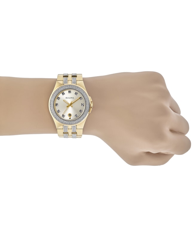 Bulova Crystal Collection Champagne Dial Two Tone Steel Strap Watch for Women - 98B174 Buy Now By Bulova