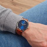 Shop Fossil The Minimalist 3H Blue Dial Brown Leather Strap Watch for Men - FS5499 in USA